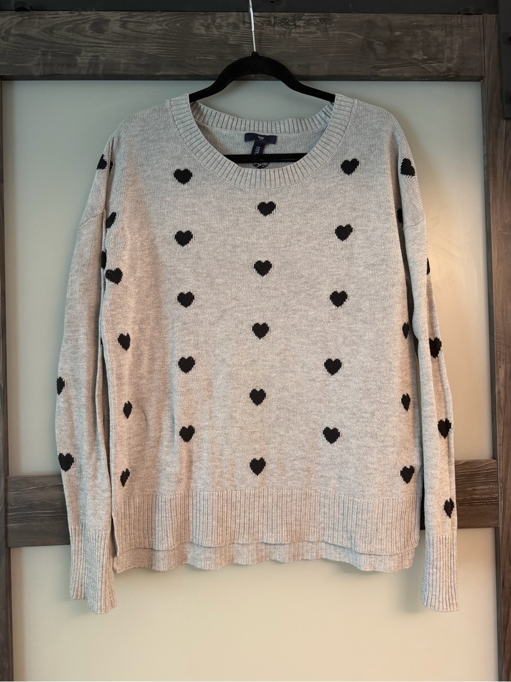 GAP Light Gray Crewneck Sweater with Black Heart Motif
